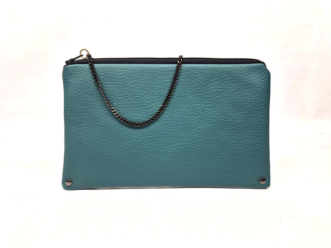 ANGELE - Simili cuir bleu & Cuir noir vernis