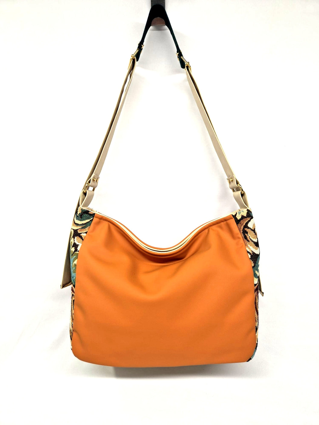 GIUSEPPINA - Enduction orange & Tissu jacquard tapissier multicolore