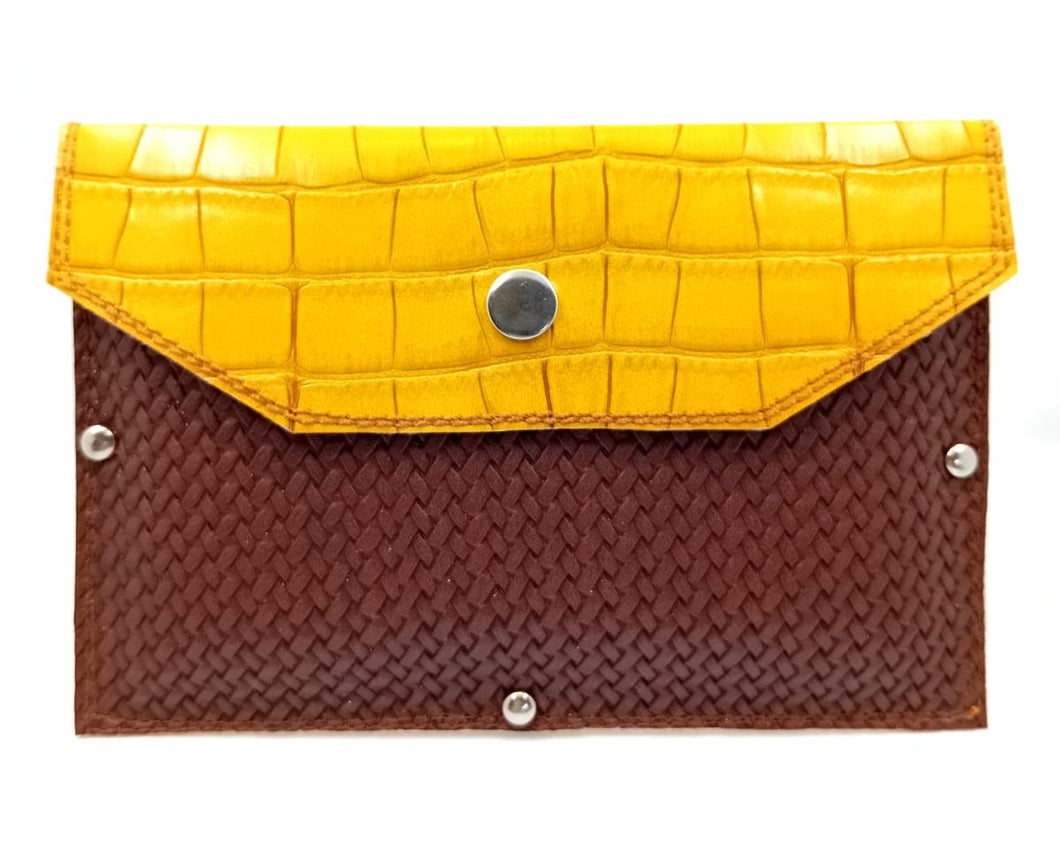 RINA - Croco jaune & Tressage marron